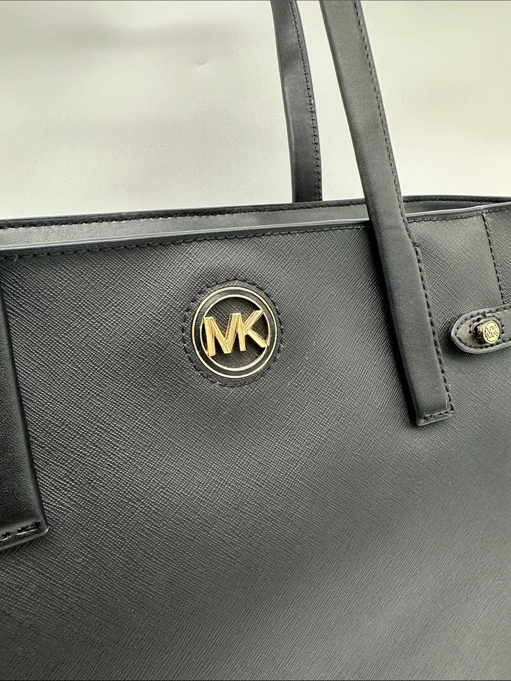 Michael Kors Black Saffiano Leather Tote with Gold MK Emblem